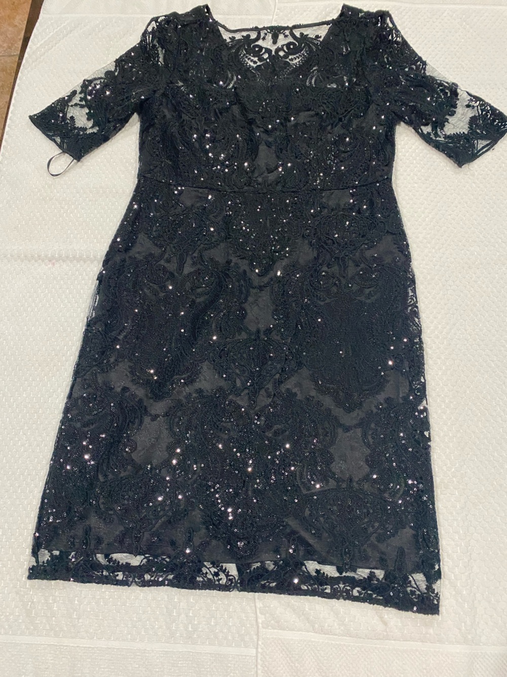 Tahari ASL Black Lace Sequin Midi Dress